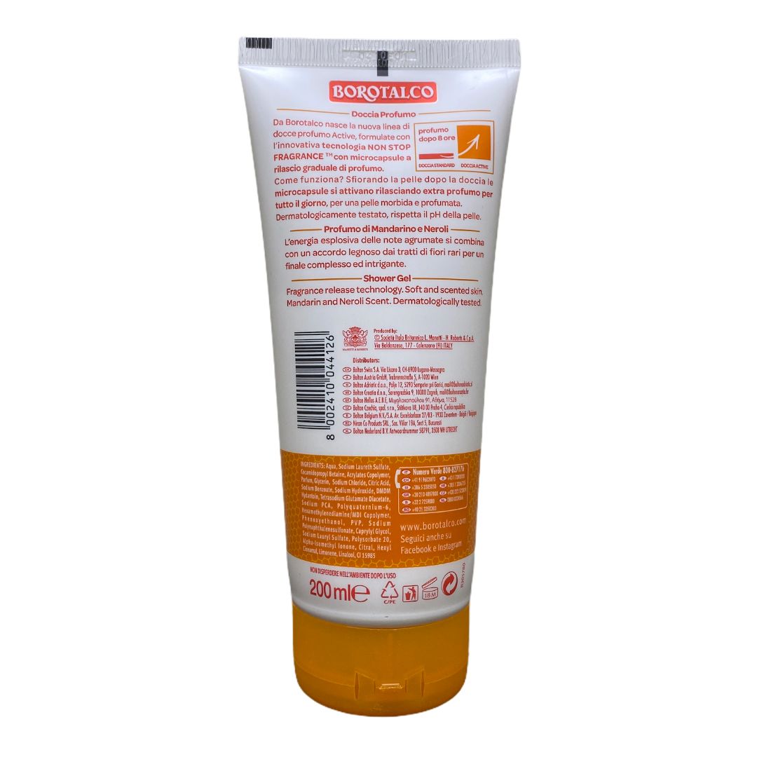 Borotalco doccia gel active arancio al profumo di mandarino e neroli 200 ml