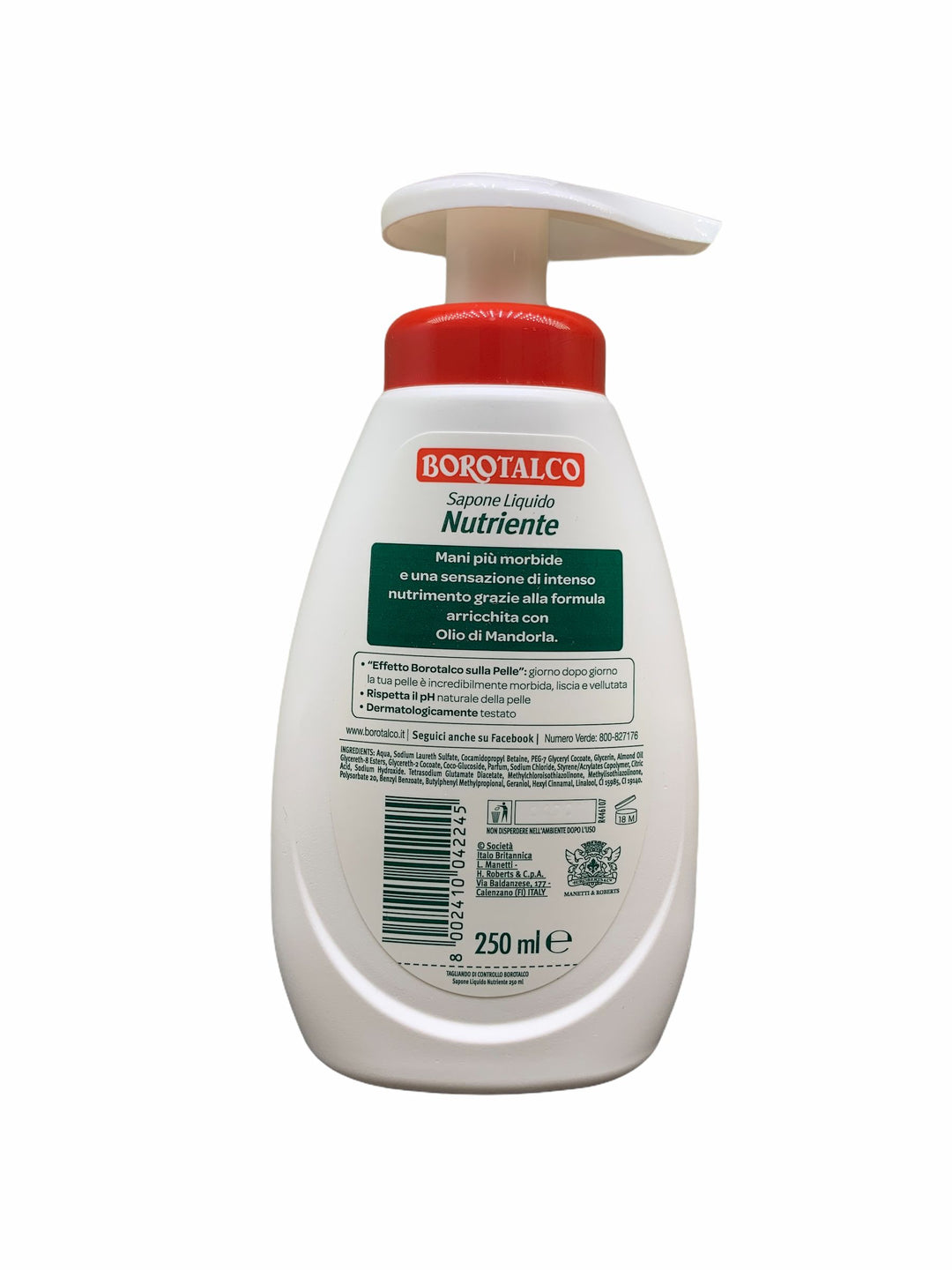 Borotalco sapone liquido dosatore nutriente con olio di mandorla 250 ml