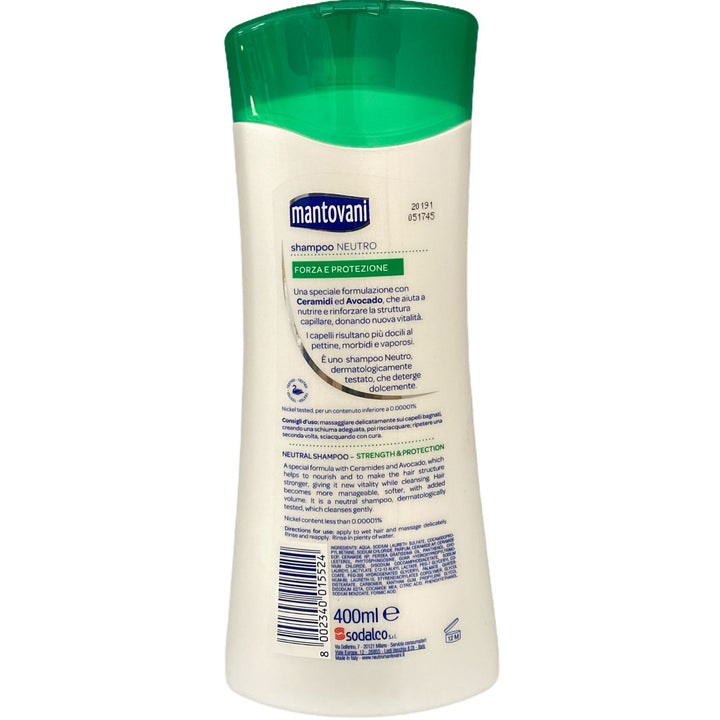 Mantovani shampoo neutro forza e protezione con ceramidi e avocado 400 ml