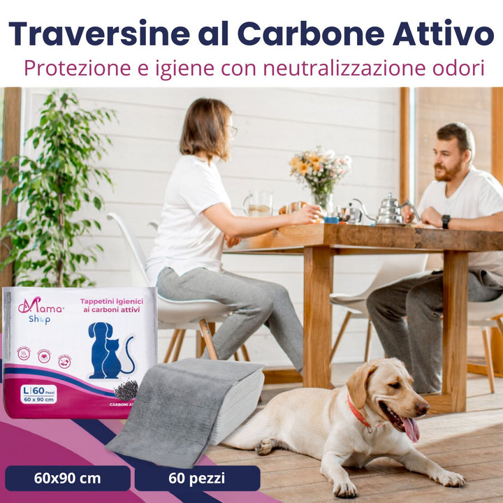Traversine Igieniche per Cani 60x90 ai Carboni Attivi – 60 Pezzi | Mama Shop