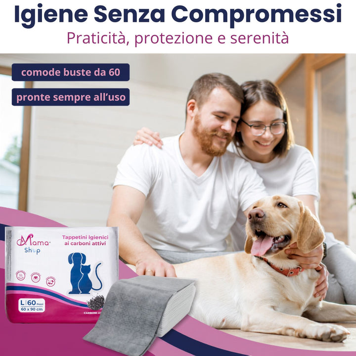 Traversine Igieniche per Cani 60x90 ai Carboni Attivi – 60 Pezzi | Mama Shop