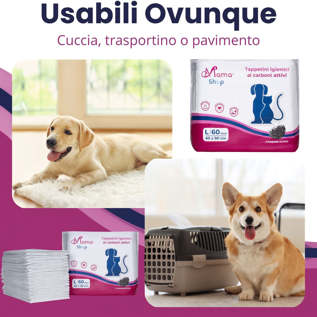 Traversine Igieniche per Cani 60x90 ai Carboni Attivi – 240 Pezzi | Mama Shop