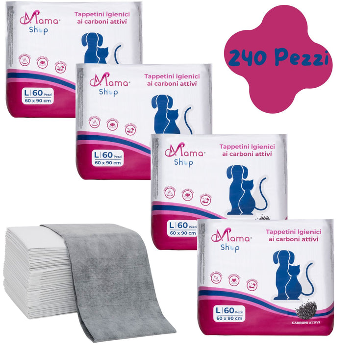 Traversine Igieniche per Cani 60x90 ai Carboni Attivi – 240 Pezzi | Mama Shop