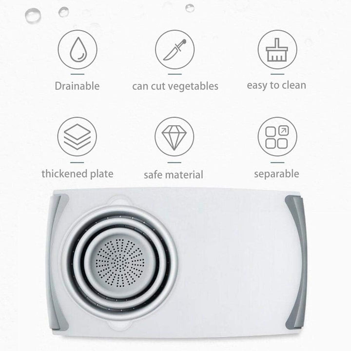 Tagliere da Cucina 2 in 1 con Colino Pieghevole Integrato – Antiscivolo, Salvaspazio, Ideale per Frutta e Verdura