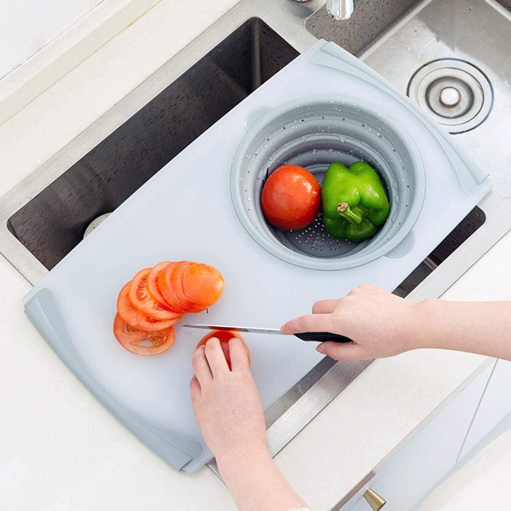 Tagliere da Cucina 2 in 1 con Colino Pieghevole Integrato – Antiscivolo, Salvaspazio, Ideale per Frutta e Verdura