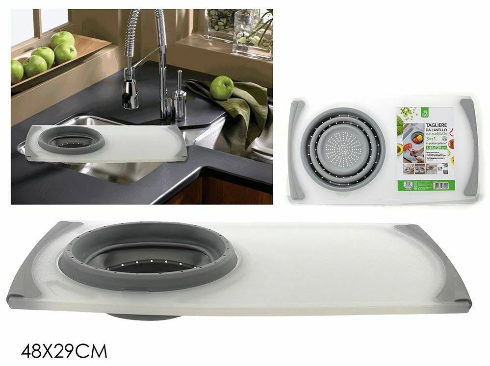 Tagliere da Cucina 2 in 1 con Colino Pieghevole Integrato – Antiscivolo, Salvaspazio, Ideale per Frutta e Verdura