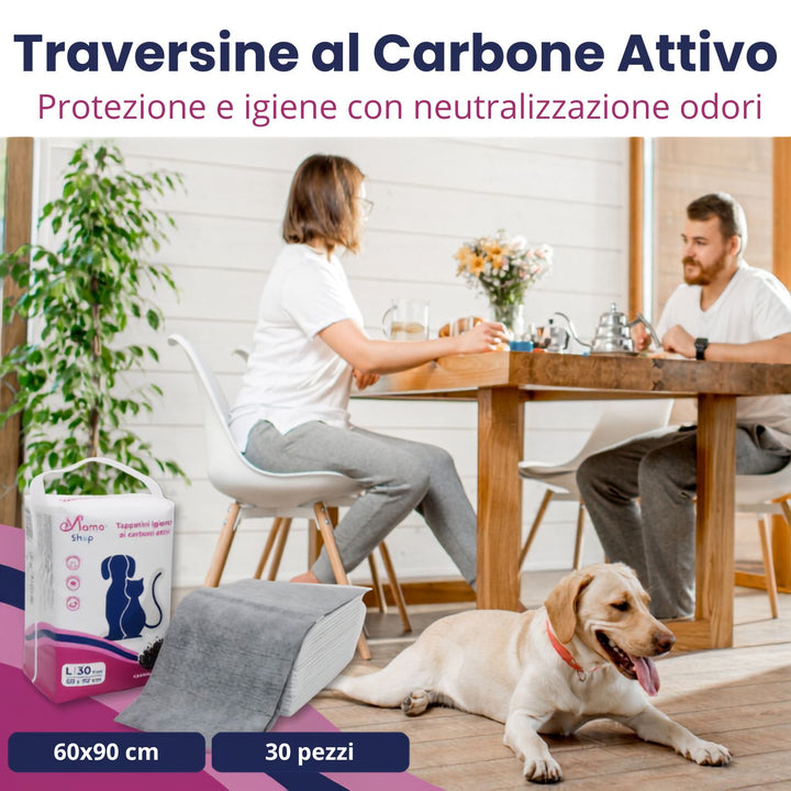 Traversine Igieniche per Cani 60x90 ai Carboni Attivi – 30 Pezzi | Mama Shop