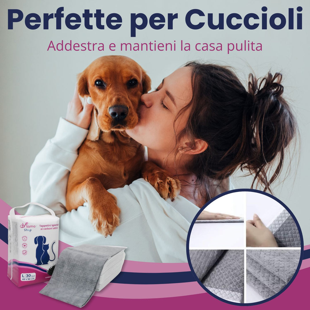 Traversine Igieniche per Cani 60x90 ai Carboni Attivi – 30 Pezzi | Mama Shop