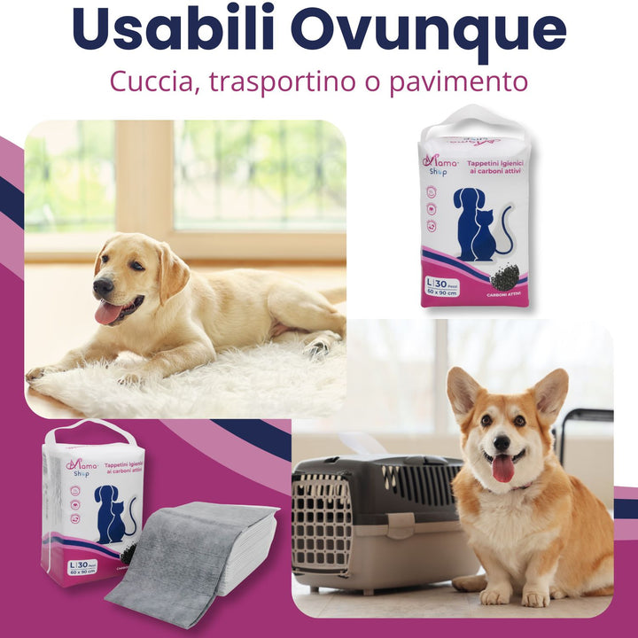 Traversine Igieniche per Cani 60x90 ai Carboni Attivi – 30 Pezzi | Mama Shop
