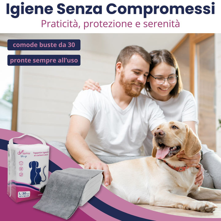 Traversine Igieniche per Cani 60x90 ai Carboni Attivi – 30 Pezzi | Mama Shop