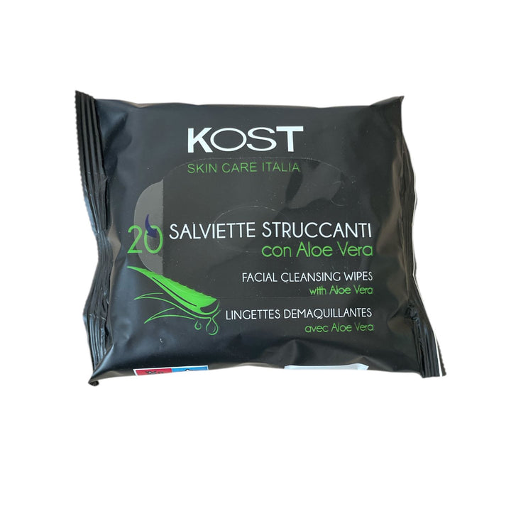 Kost Salviette Struccanti con Aloe Vera - Rimuovi Trucco Waterproof, Idratazione e Pulizia Delicata per Viso e Occhi (20 pz)