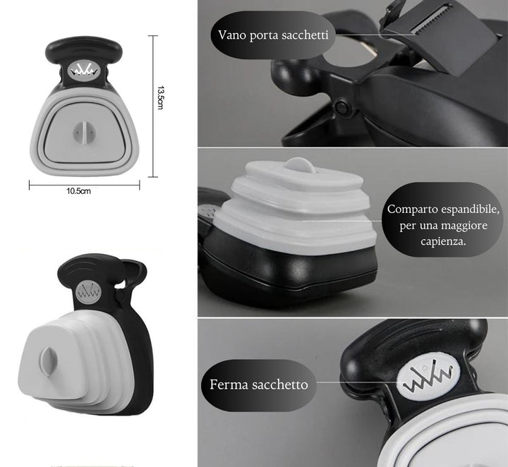 Paletta Raccogli Feci per Cani con Scomparto Espandibile – Porta Sacchetti Integrato, Ferma Sacchetto e 1 Rotolo Incluso [Compatta, Igienica e Facile da Usare]