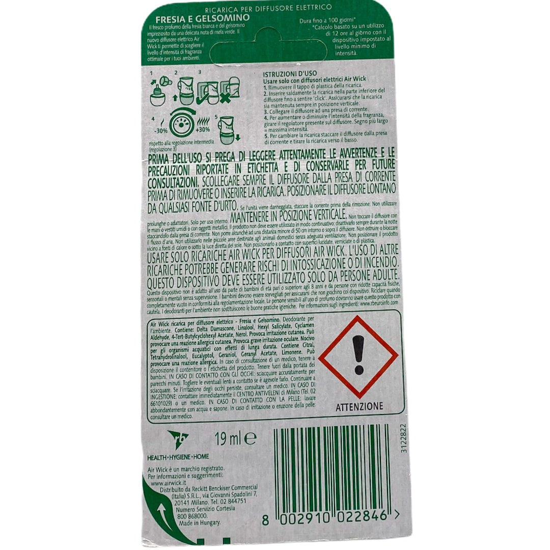 Air Wick Ricarica Elettrica 19 ml – Fresia Bianca e Gelsomino per un Ambiente Fresco e Profumato a Lunga Durata