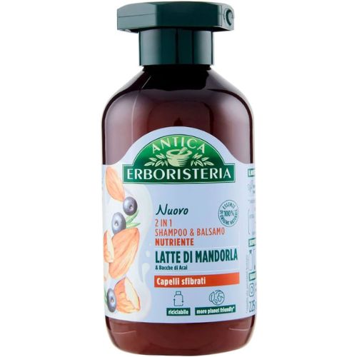 Antica Erboristeria Shampoo 2in1 con Latte di Mandorla e Bacche di Açaí 225 ml – Nutrimento e Morbidezza per Capelli Setosi e Vitali