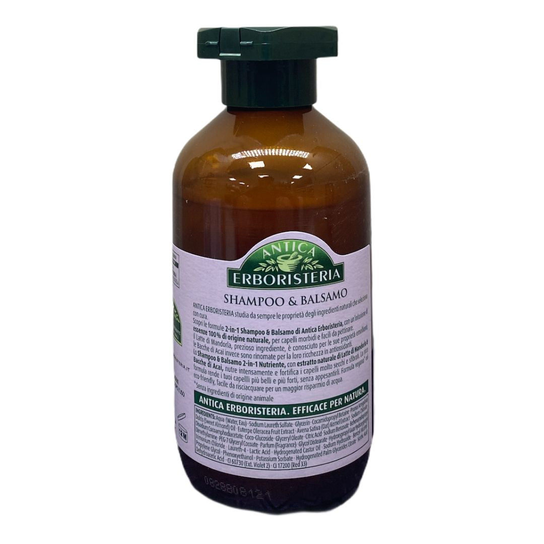 Antica Erboristeria Shampoo 2in1 con Latte di Mandorla e Bacche di Açaí 225 ml – Nutrimento e Morbidezza per Capelli Setosi e Vitali