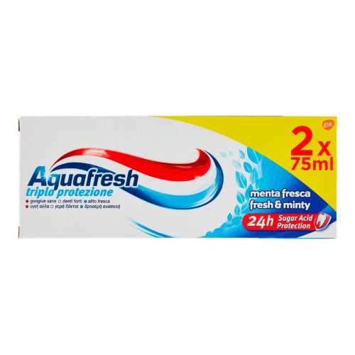 Aquafresh Dentifricio Tripla Protezione Menta Fresca 75 ml – Confezione Doppia per Igiene Orale Completa e Alito Fresco