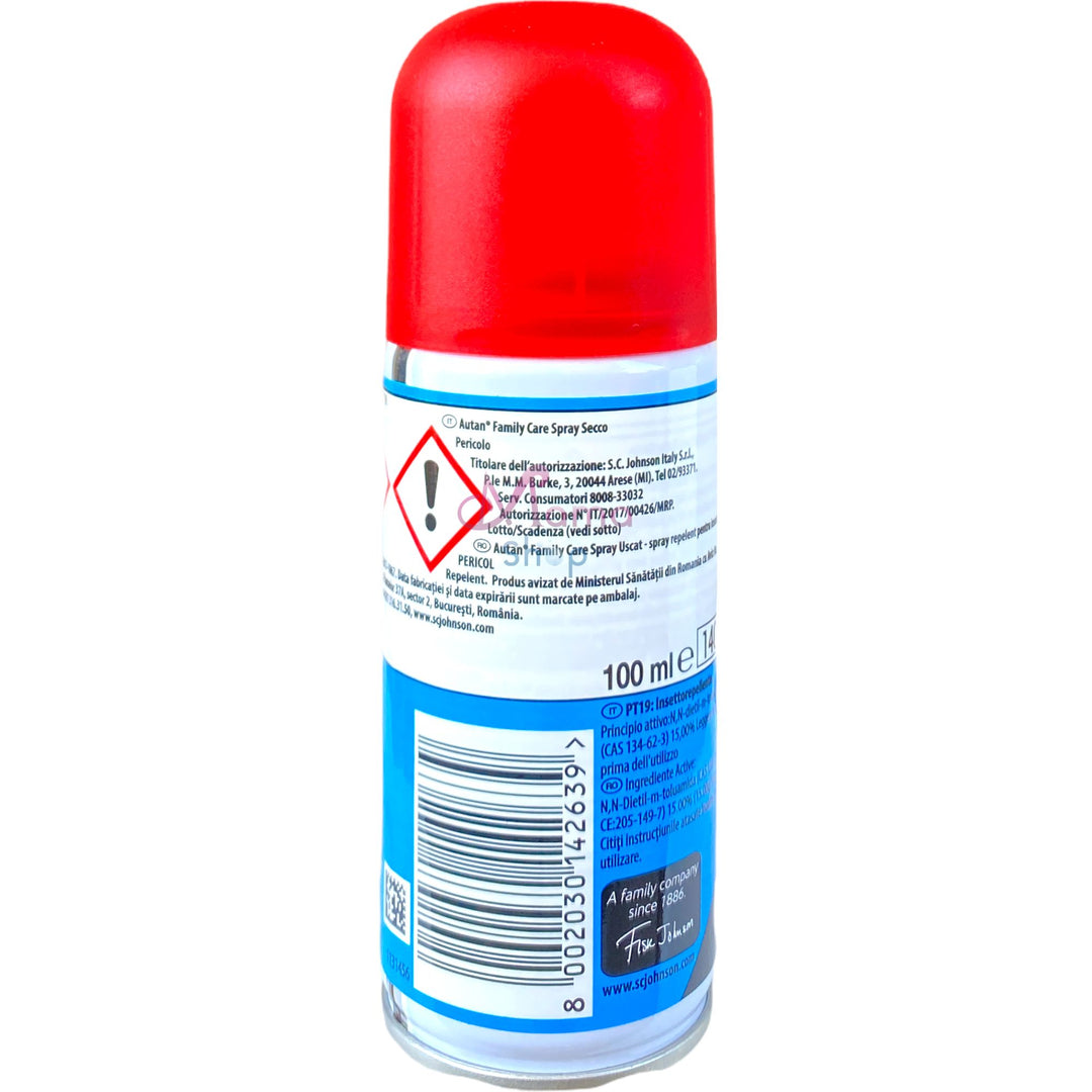 Autan Family Care Spray Secco 100 ml – Insetto Repellente Delicato e Senza Profumo per Tutta la Famiglia