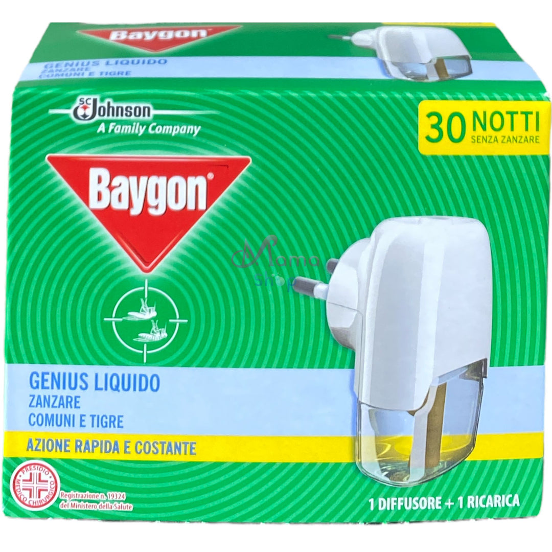 Baygon Diffusore Elettrico + Ricarica Liquida 30 Notti (21 ml) – Protezione Continua Contro le Zanzare per un Sonno Tranquillo