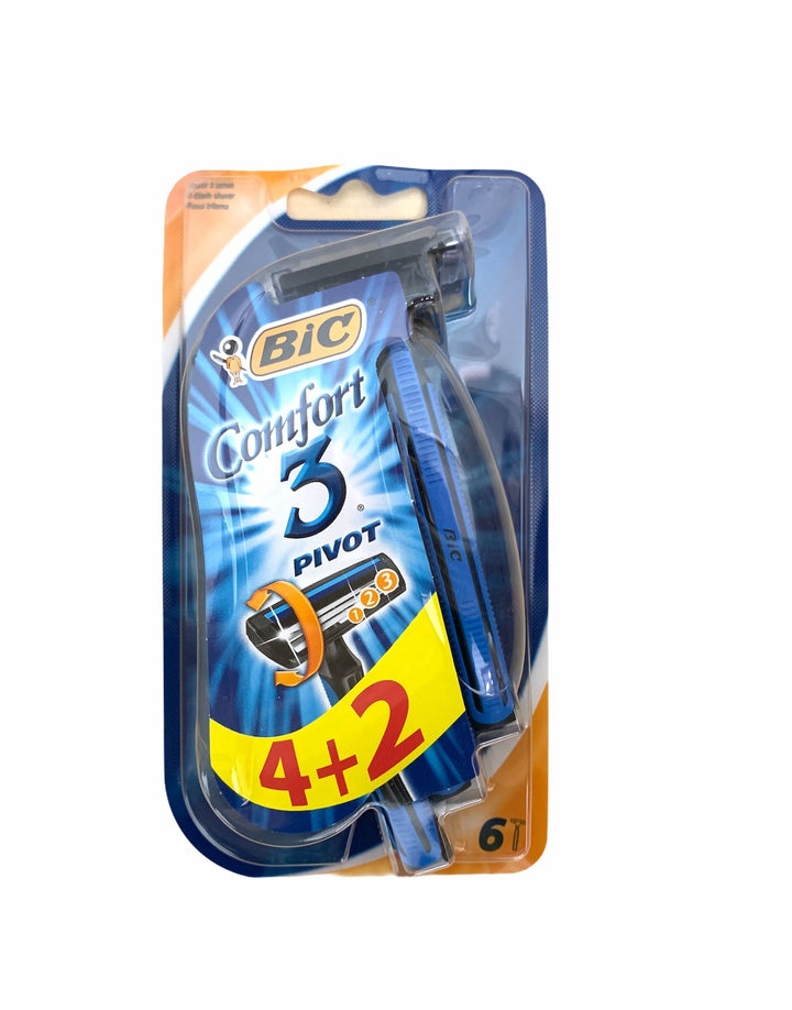 BIC Rasoio Usa e Getta Comfort 3 Lame Pivot – Confezione 4+2 Pezzi, Rasatura Precisa e Confortevole