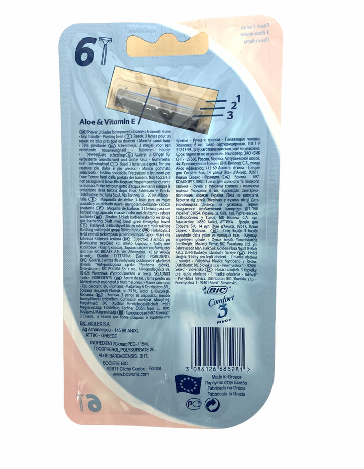 BIC Rasoio Usa e Getta Comfort 3 Lame Pivot – Confezione 4+2 Pezzi, Rasatura Precisa e Confortevole