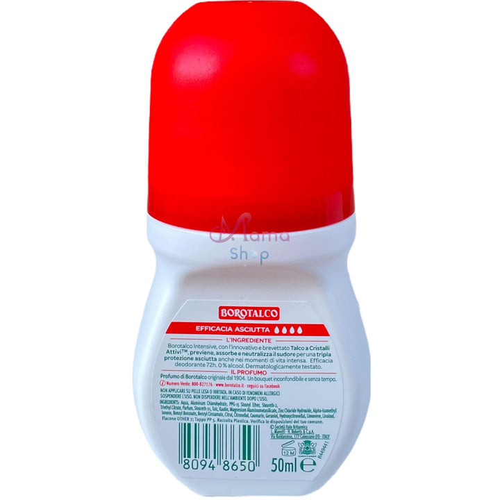 Borotalco Deodorante Roll-On Intensive 50 ml – Con Talco a Cristalli Attivi e Profumo di Borotalco per una Protezione Extra