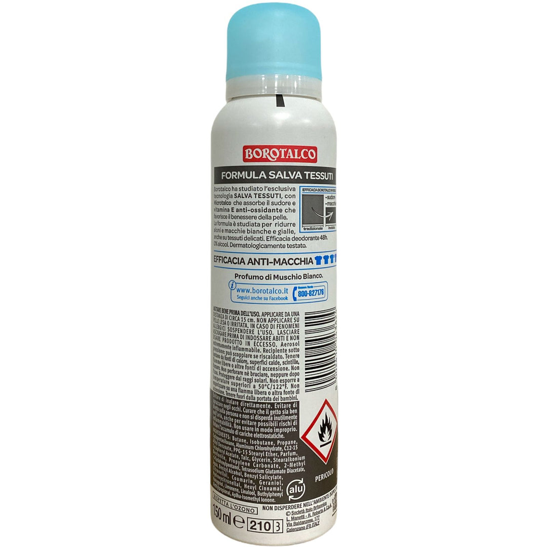 Borotalco deodorante spray invisible fresh profumo di muschio bianco 150 ml