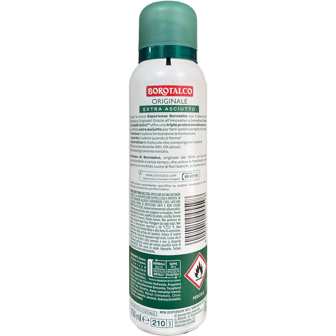 Borotalco Deodorante Spray Original 150 ml – Protezione 48h con Inconfondibile Profumo di Borotalco