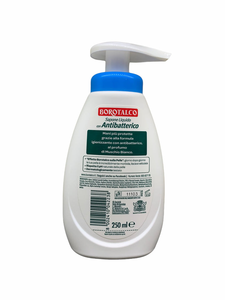 Borotalco Sapone Liquido Antibatterico al Muschio Bianco 250 ml – Igiene Quotidiana e Profumo Fresco con Dosatore