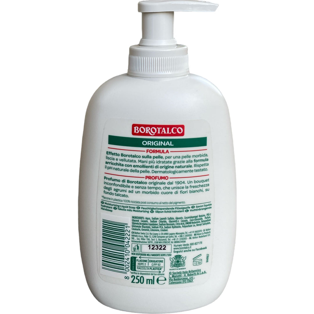 Borotalco Sapone Liquido Idratante 250 ml – Con Inconfondibile Profumo di Borotalco e Dosatore Pratico