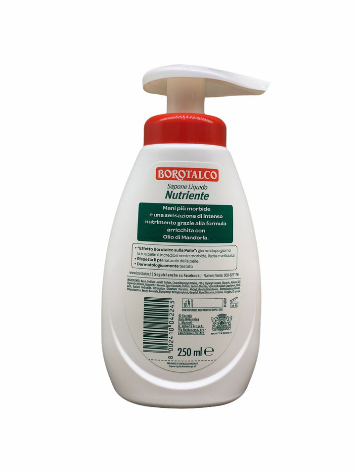 Borotalco Sapone Liquido Nutriente con Olio di Mandorla 250 ml – Idratazione e Morbidezza per le Tue Mani