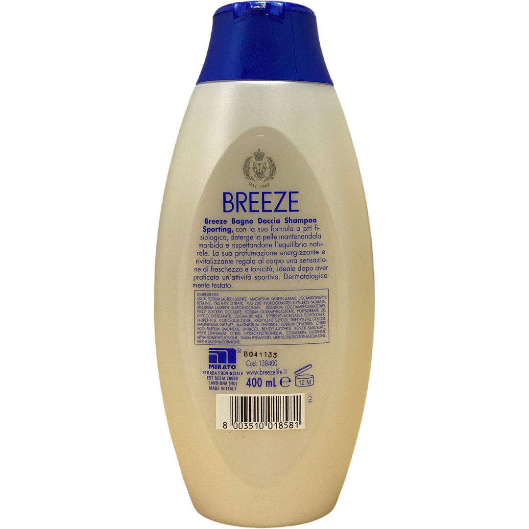 Breeze Bagno Doccia Shampoo Sporting Energizzante 400 ml – Energia e Freschezza per Corpo e Capelli