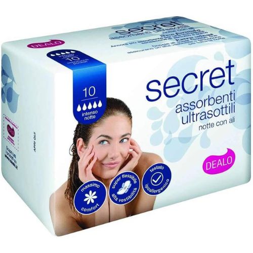Dealo Secret Assorbenti Ultra Notte con Ali x10 – Protezione Sicura e Comfort per un Riposo Sereno