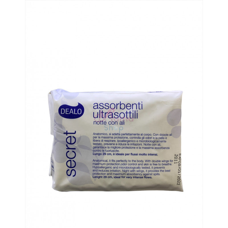 Dealo Secret Assorbenti Ultra Notte con Ali x10 – Protezione Sicura e Comfort per un Riposo Sereno