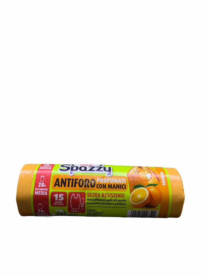 Domopak Spazzy Sacchi Antiforo Profumati all'Arancia 52x54 cm x15 – Resistenti e Profumati per la Raccolta Differenziata