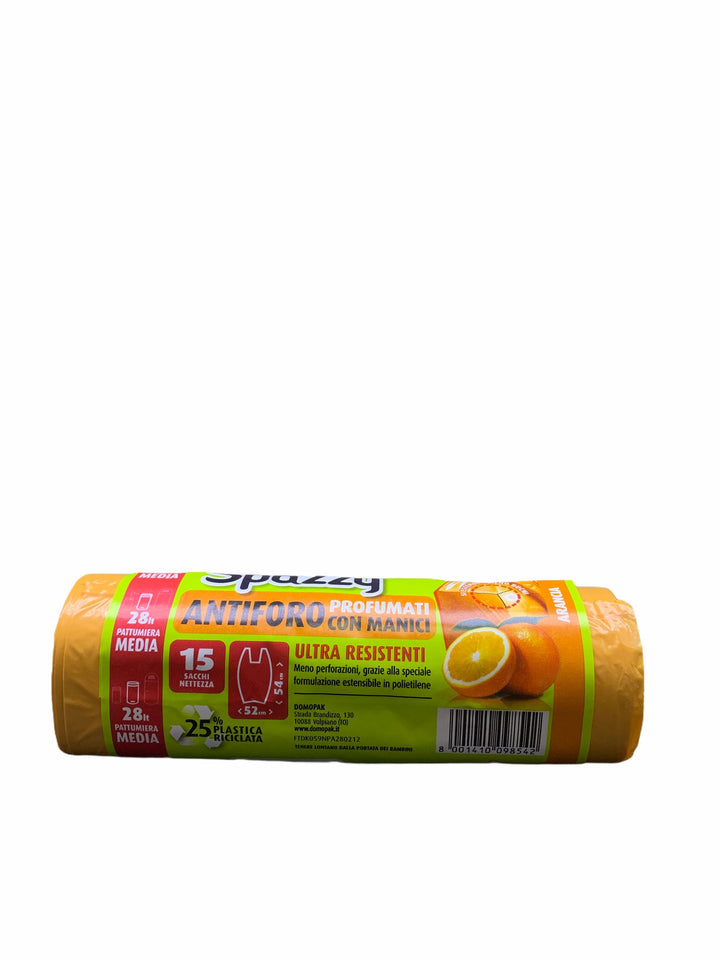 Domopak Spazzy Sacchi Antiforo Profumati all'Arancia 52x54 cm x15 – Resistenti e Profumati per la Raccolta Differenziata