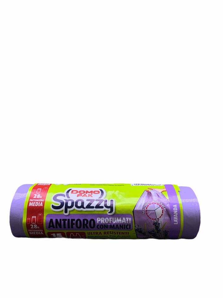 Domopak Spazzy Sacchi Antiforo Profumati alla Lavanda 52x54 cm x15 – Extra Resistenza e Freschezza per la Raccolta Differenziata