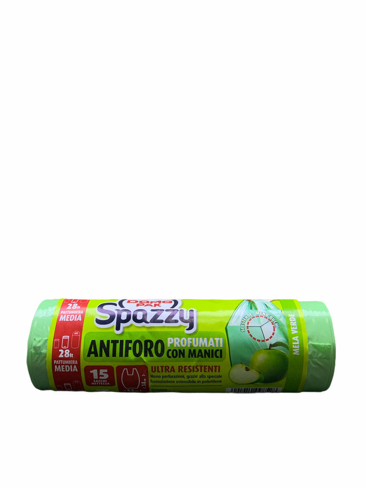 Domopak Spazzy Sacchi Antiforo Profumati Mela Verde 52x54 cm x15 – Resistenza e Freschezza Fruttata per la Raccolta Differenziata