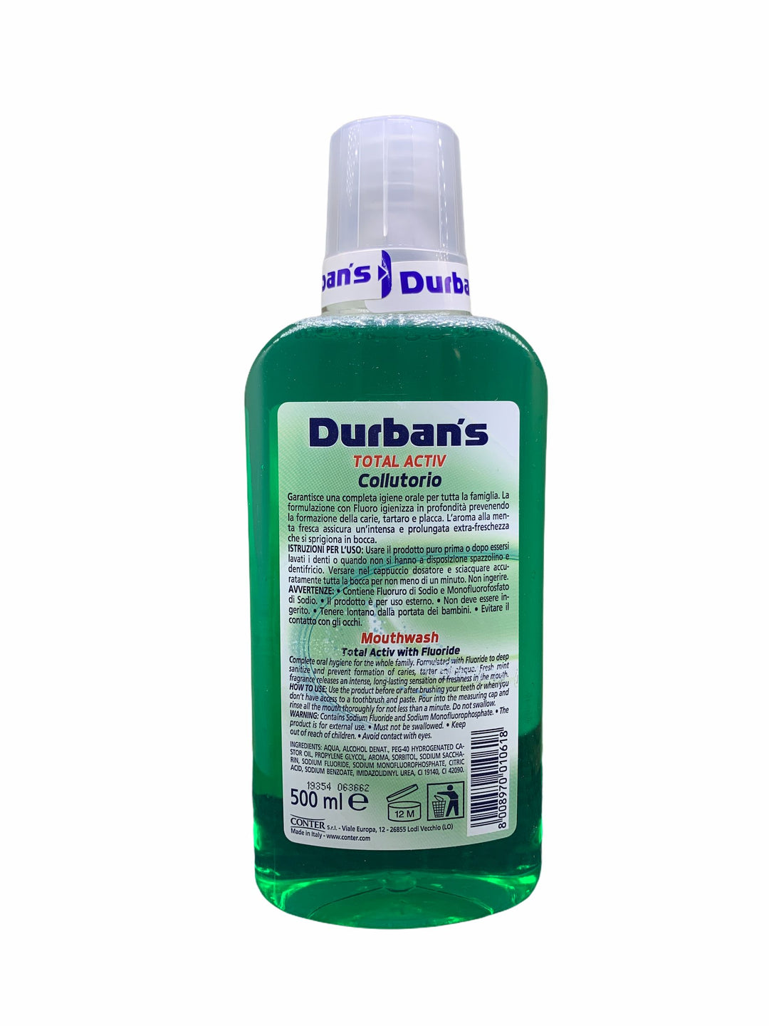 Durban's Collutorio Total Activ Menta Fresca con Fluoro 500 ml – Protezione Completa e Alito Fresco a Lungo