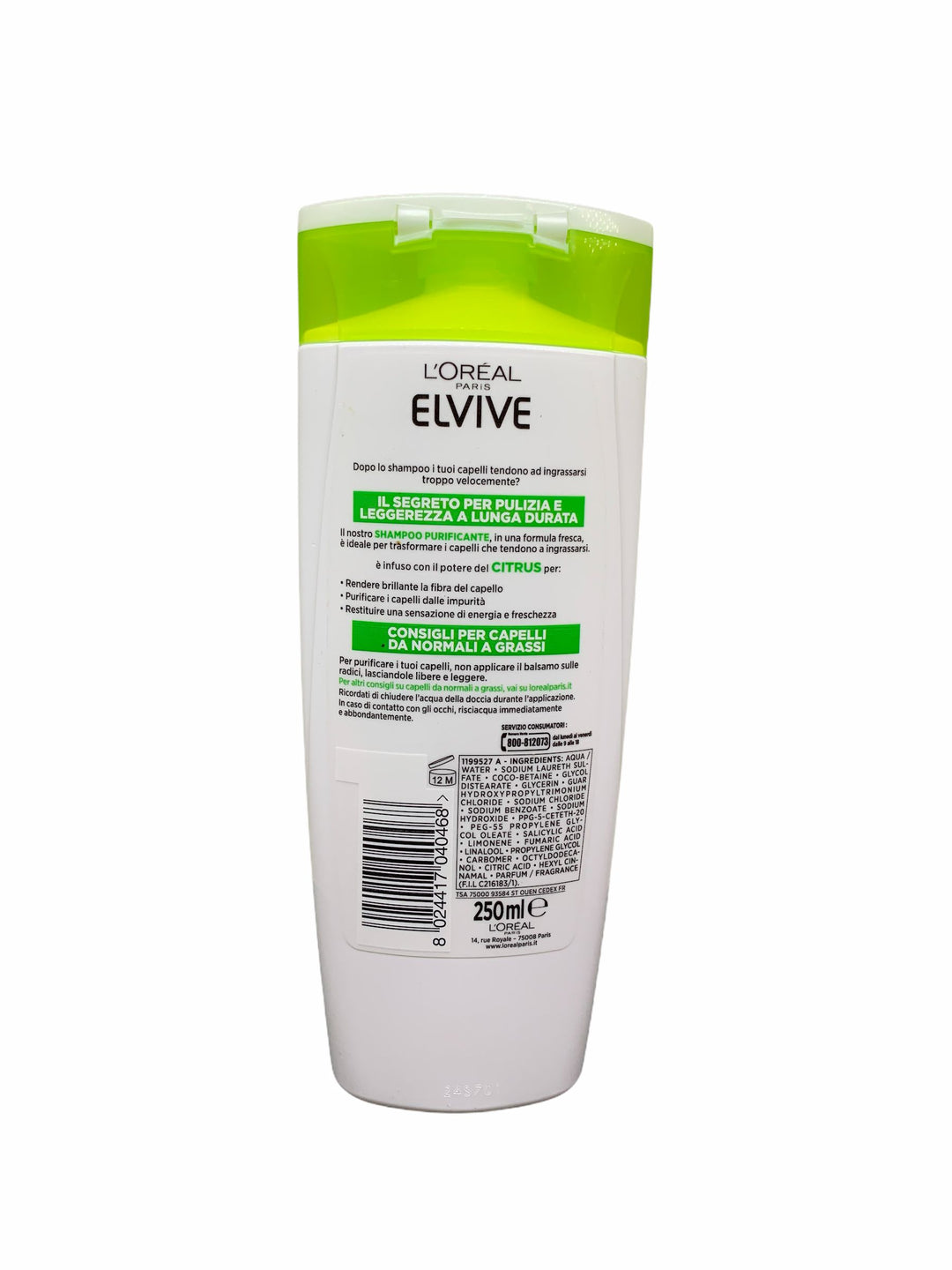 Elvive shampoo energizzante purificante citrus per capelli da normale a grassi 250 ml
