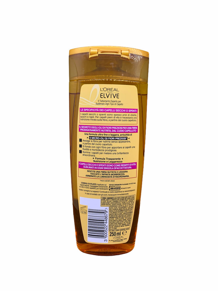 Elvive Shampoo Olio Straordinario Nutriente 250 ml – Per Capelli Secchi o Spenti, Morbidezza e Lucentezza Garantite
