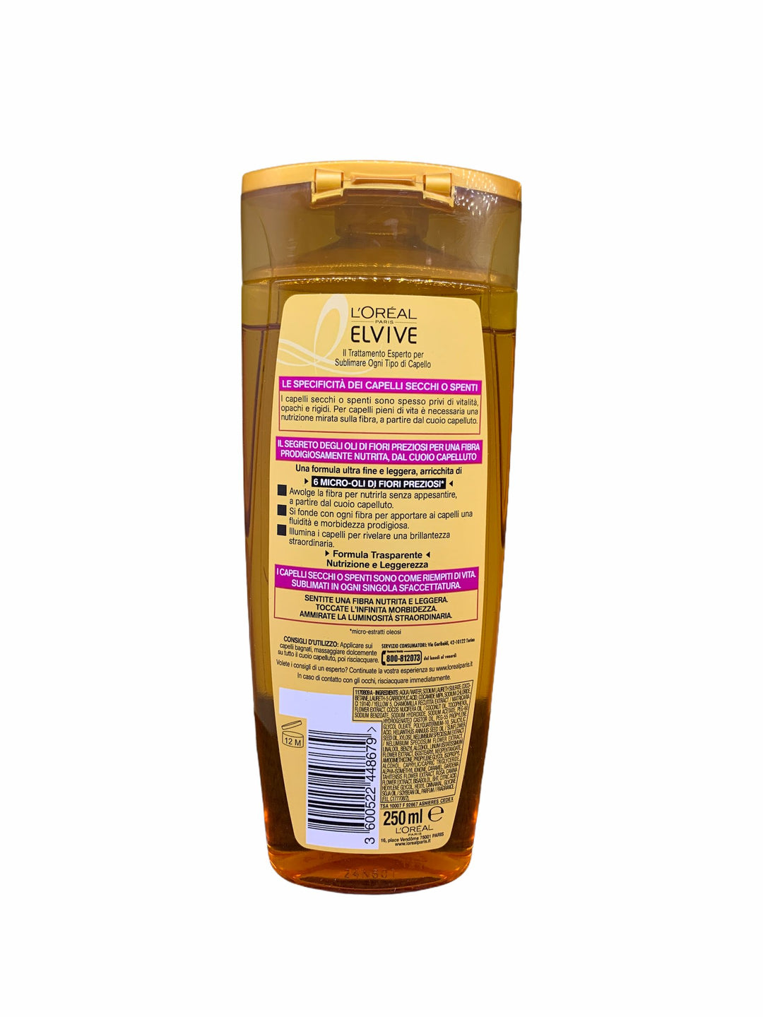 Elvive Shampoo Olio Straordinario Nutriente 250 ml – Per Capelli Secchi o Spenti, Morbidezza e Lucentezza Garantite