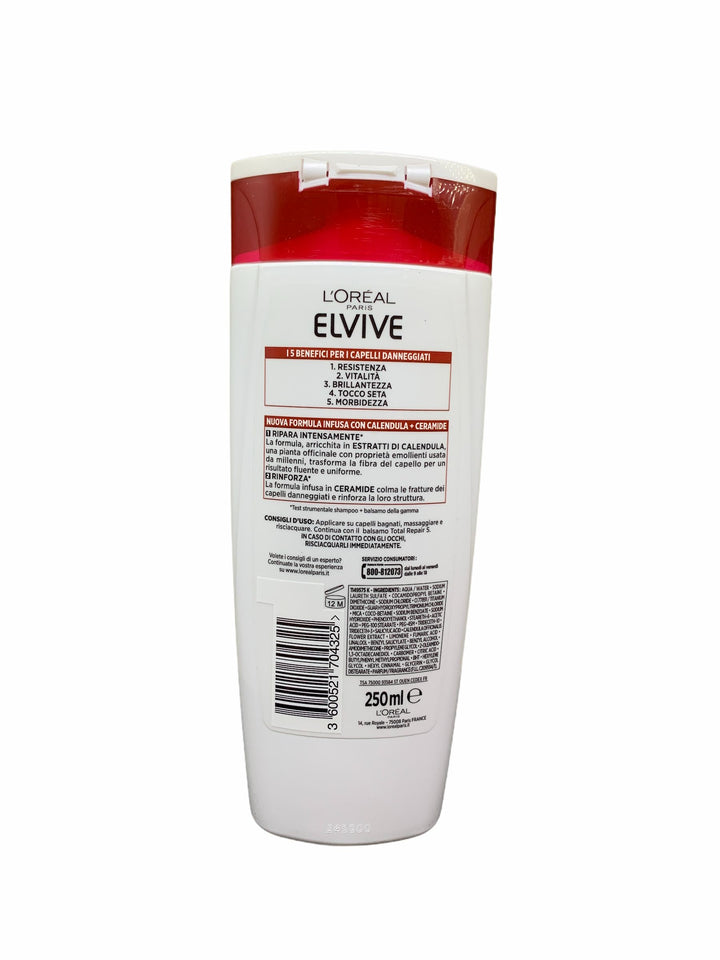 Elvive Shampoo Total Repair 5 250 ml – Riparazione Completa per Capelli Danneggiati, Forti e Setosi