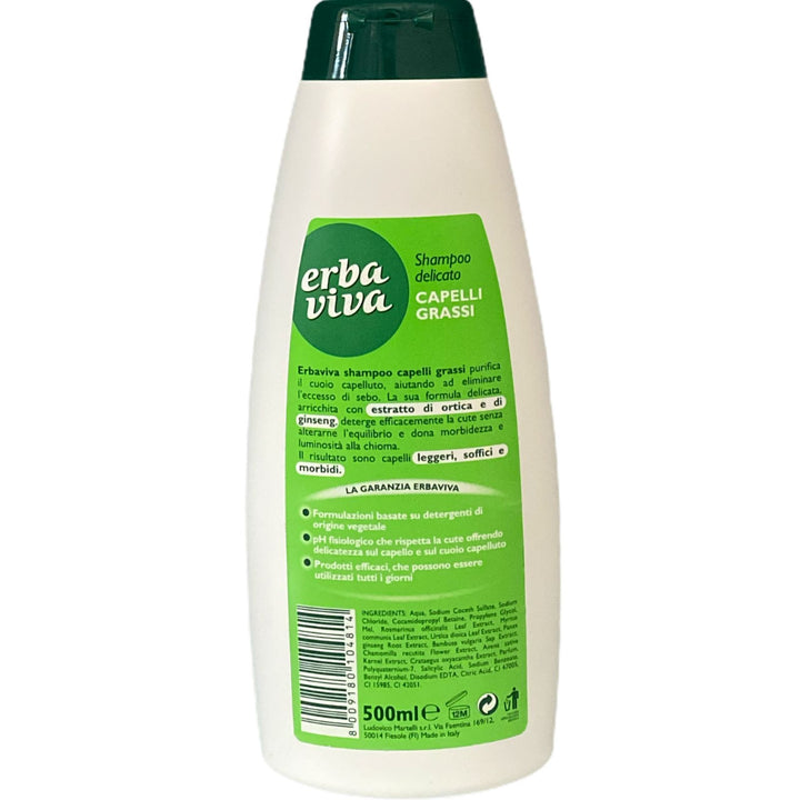 Erbaviva shampoo delicato capelli grassi con estratti di ortica e ginseng 500 ml