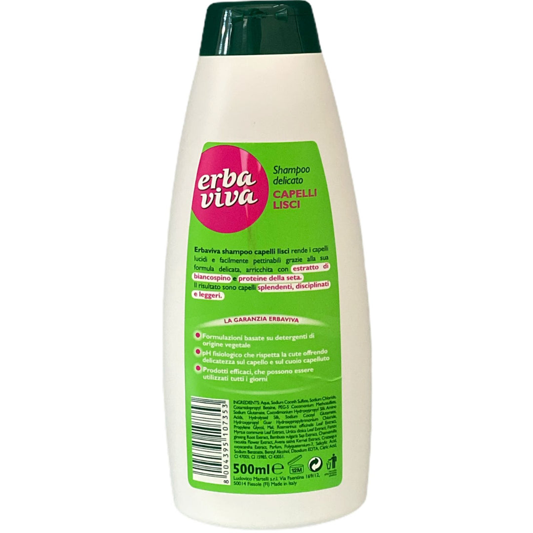 Erbaviva shampoo delicato capelli lisci con estratti di biancospino e proteine della seta 500 ml