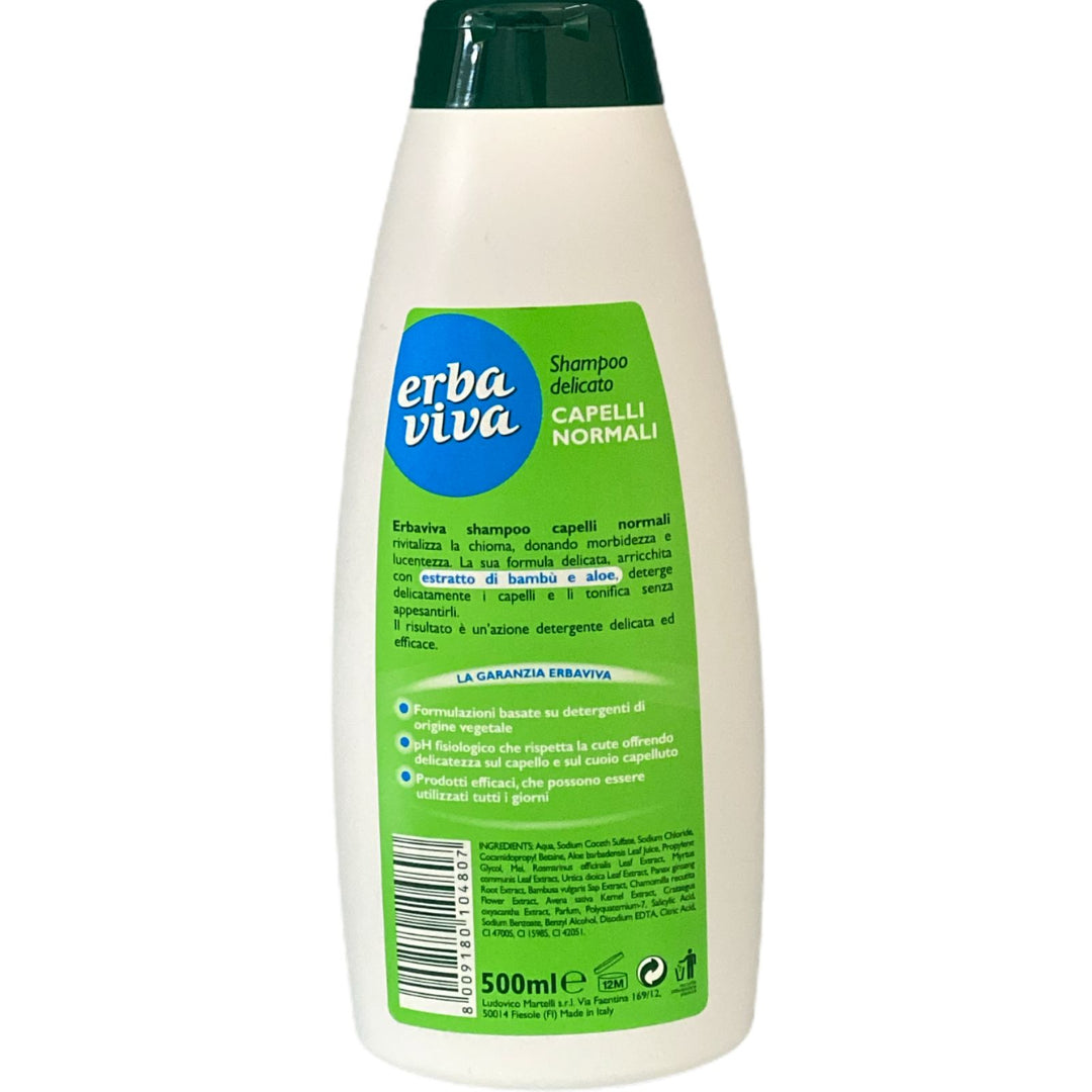 Erbaviva shampoo delicato capelli normali con estratto di aloe e bambù 500 ml