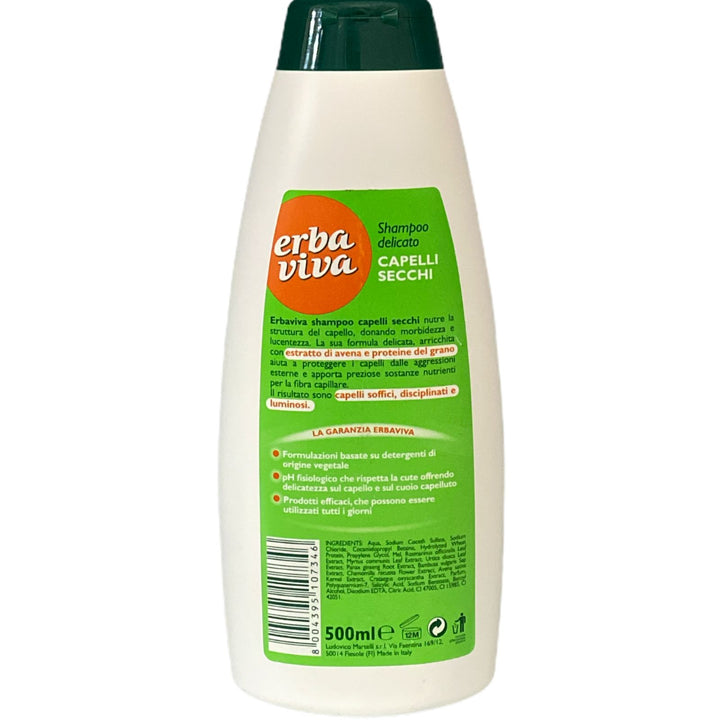 Erbaviva shampoo delicato capelli secchi con estratto di avena e proteine del grano 500 ml