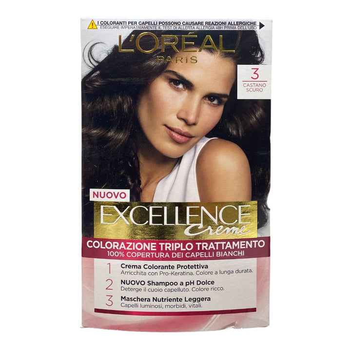Excellence Creme Colorazione 3 Castano Scuro – Trattamento Professionale per Capelli Copertura Totale dei Capelli Bianchi