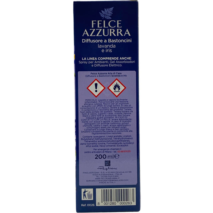 Felce Azzurra Diffusore a Bastoncini Aria di Casa Lavanda e Iris 200 ml – Fragranza Rilassante per Ambienti Eleganti