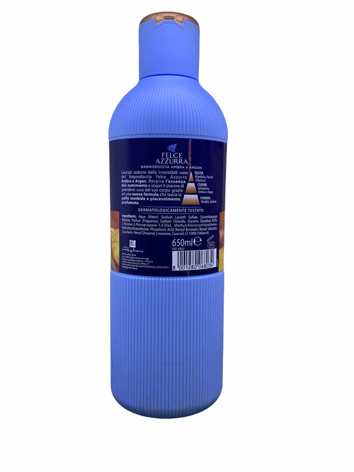 Felce Azzurra Bagno Doccia Ambra e Argan 650 ml – Nutrimento Intenso e Profumo Avvolgente per una Pelle Morbida e Setosa