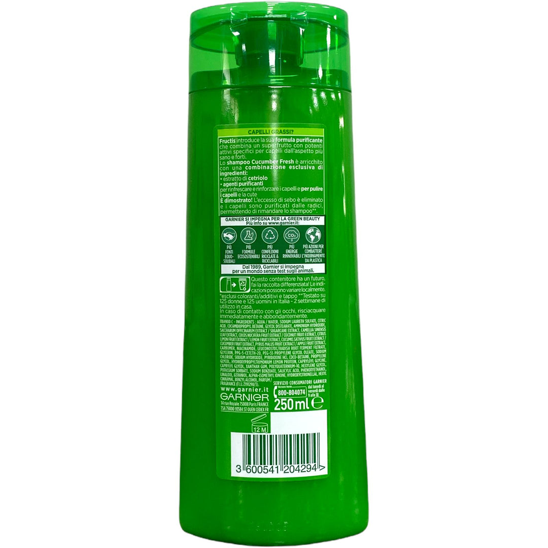 Fructis Shampoo Cucumber Fresh 250 ml – Freschezza e Purezza Quotidiana per Capelli Grassi